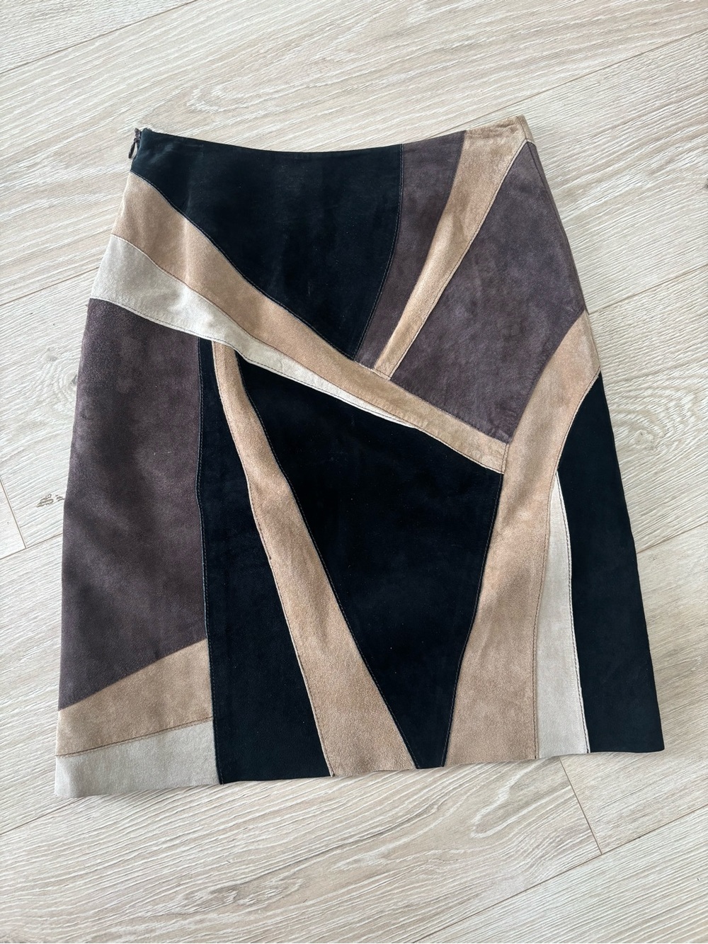 Vintage Patchwork Genuine 100% suede leather skirt Y2K 90s - Picture 4 of 4